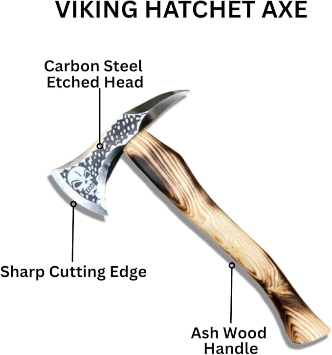 Handmade Viking Axe Carbon Steel Head with Wooden Handle Perfect Tactical Axe for Camping and Hunting Viking Hatchet Comes with Leather Sheath