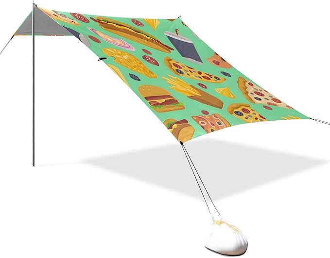 ALAZA Pizza Fast Food Pattern Beach Tent Sun Shelter Portable Canopy Sunshade for Outdoor Camping Picnics Backyard Fun 10x9 ft
