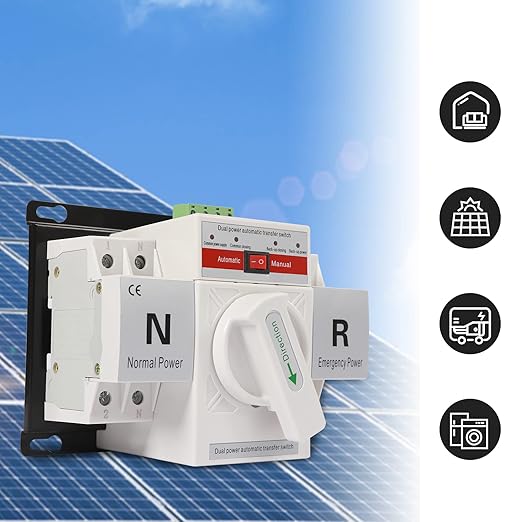 (New) 2P 63A Dual Power Automatic Transfer Switch with Manual Changeover and Generator 110V White