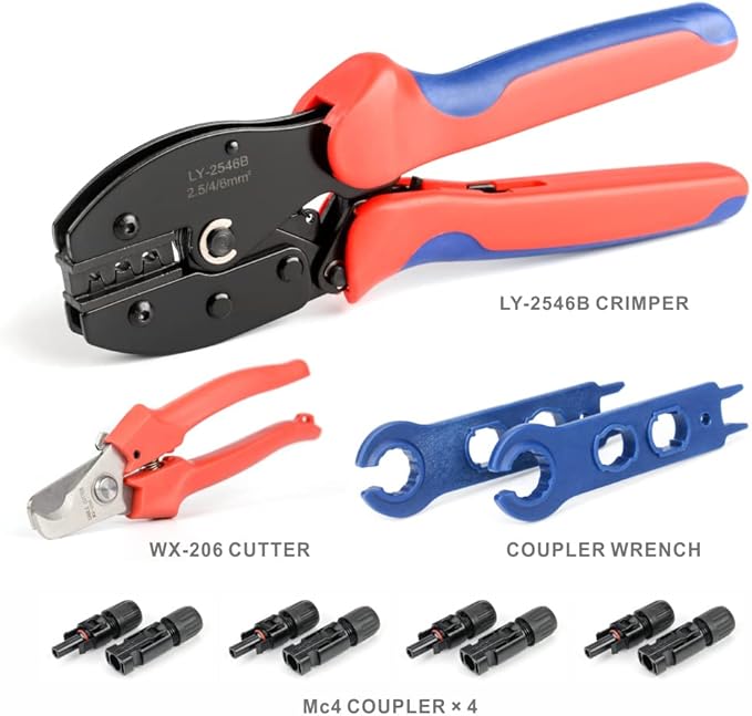 iCrimp Solar PV Panel Crimping Tool Kit c/w Solar Connector Crimper works for AWG14-102.5/4/6mm² Solar Connectors Wire Cable Cutter Solar Spanner Wrench All in One Oxford Bag