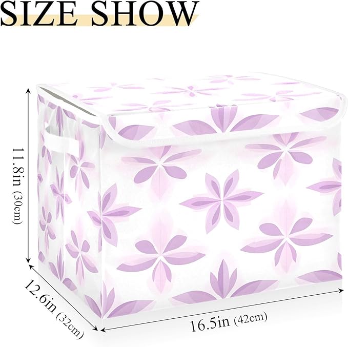 Collapsible Storage Bins with Lids Geometric Lavender Foldable Fabric Organizer Baskets for Closet Home &amp Seasonal Decor 16.5x12.6x11.8 Inches