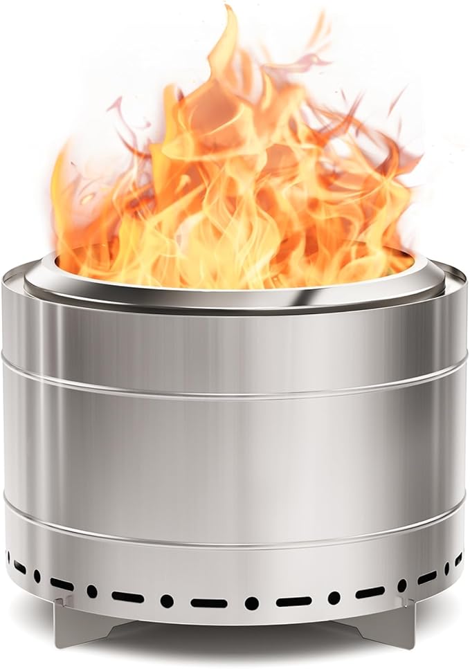 Panovue 22 inch Smokeless Fire Pit with Carry Bag Stainless Steel Outdoor Smokeless Firepit Wood Burning Fire Pits for Camping BonfireLow Smoke Firepit for Outside(Silver)