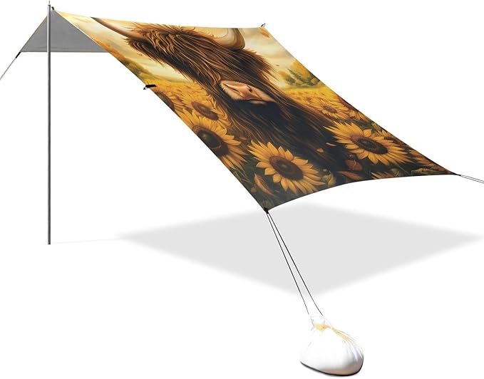 ALAZA Sunflower Bush High Ground Cow Beach Tent Sun Shelter Portable Canopy Sunshade for Outdoor Camping Picnics Backyard Fun 10x9 ft