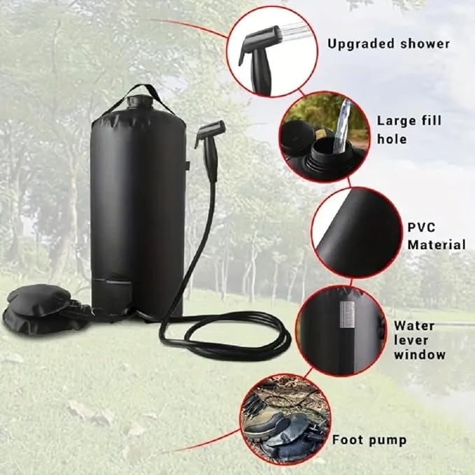 Portable Camping Shower Bag - 11L/3 Gallons Solar Shower Water Bag with Foot Pump and Shower Head - Camp Shower for Camping Beach Travel Hiking Climbing Outdoor Activities