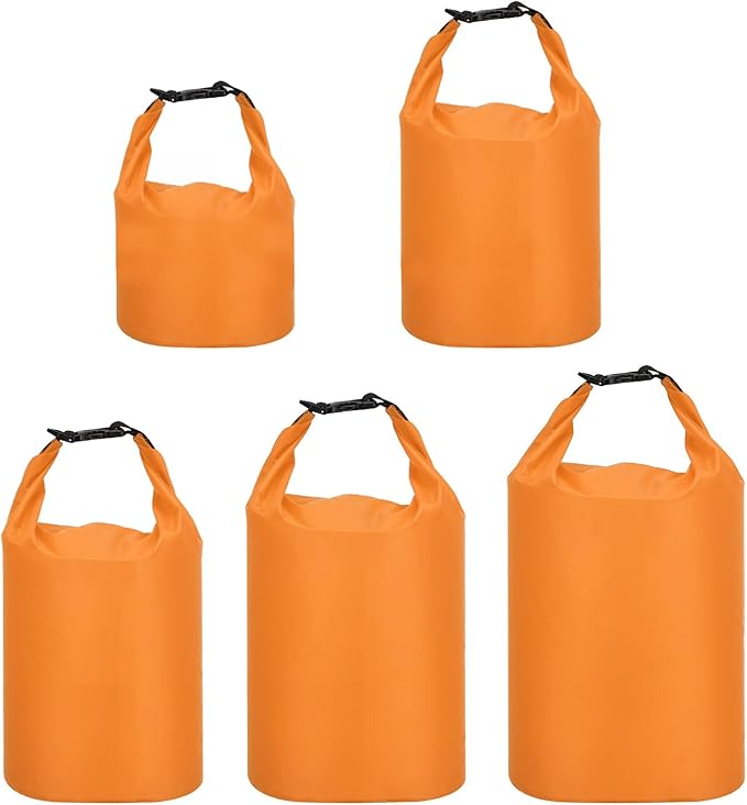 PATIKIL Waterproof Dry Bags 5 Pack Portable Dry Sack Roll Top Bag Lightweight Dry Storage Bag for Gym Kayaking Hiking Swimming Camping Orange (1.5L 2.5L 3.5L 4.5L 6L)
