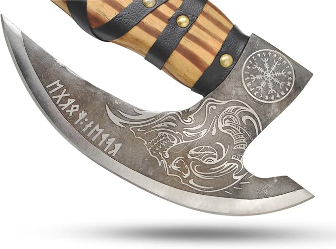 Handmade Artisan Grim Reaper Viking Pizza Axe — 11 Hand-Forged Skull Pizza Cutter