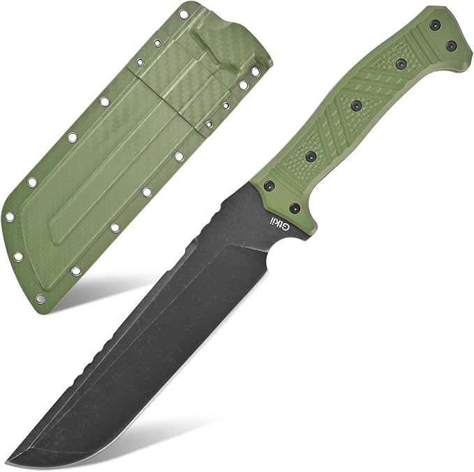 Gtkii GTK32 Fixed Blade Knife DC53 Steel Blade Full Tang Nylon Fiberglass Handle Heavy Duty Knifes for Field Hunting Camping Adventure(Green)