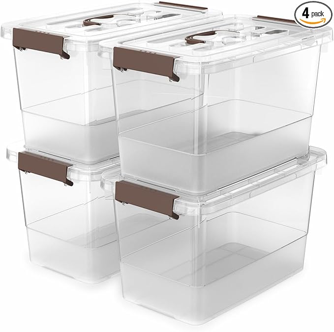 4 Pack-Plastic Storage Bins with Lids and Handle Clear Plastic Latching Box for Storage Stackable Storage Containers for Organizing Multi-Purpose 7 Quart