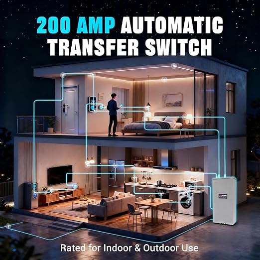 200 Amp Single Phase Generator Automatic Transfer Switch w/Power Management Replacement for Generac RXSW200A3 Service Entrance Rated Transfer Switch NEMA 3R Aluminum Enclosure