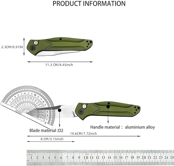 7.7'' Folding Knife White D2 Steel Blade Green Aluminum Alloy Handles Pocket Knife EDC Outdoor portable Camping Knife with Pocket Clip