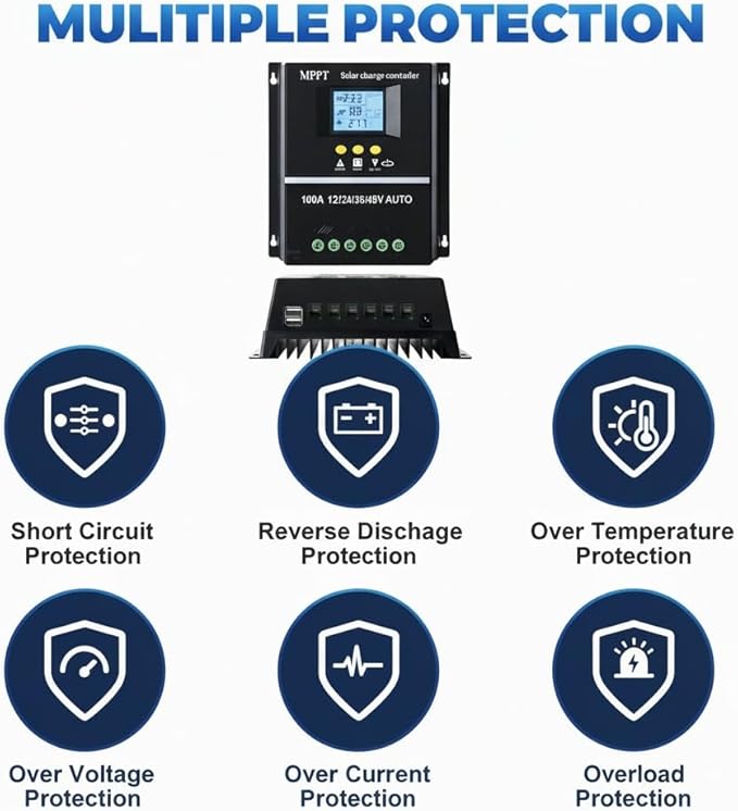 100A Solar Regulator Intelligent Voltage Automatic 12V 24V 48V Input Voltage Solar Charging Controller Solar System