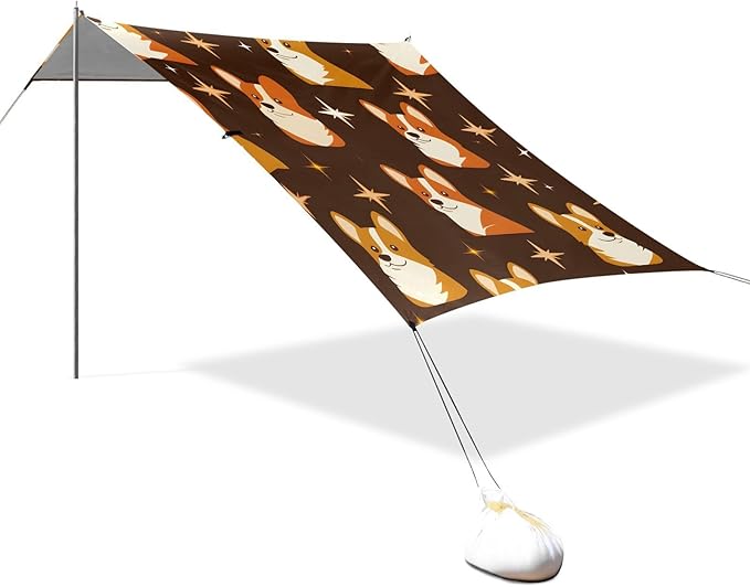 ALAZA Celestial Corgi Pattern Beach Tent Sun Shelter Portable Canopy Sunshade for Outdoor Camping Picnics Backyard Fun 10x9 ft