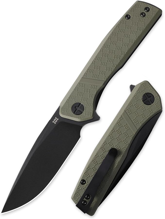 IOI Scout I20532 Folding Pocket Knife for Men 3.62 EdgeD2 Black Titanium PVD Blade FRN Handle Lightweight EDC Knife with Liner Lock and Custom Left-Side Clip Great for Everyday Carry Work Outdo