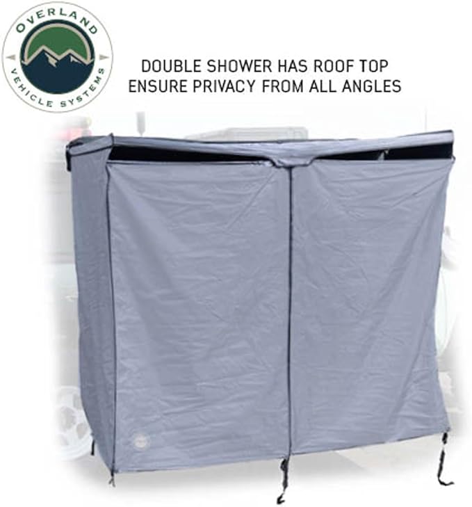 Overland Vehicle Systems HD Nomadic Shower &amp Privacy Room with Roof - Double Person Quick Deploying - 420D Oxford Rip Stop Fabric - for Car Truck SUV and Trailer - Universal Fitment