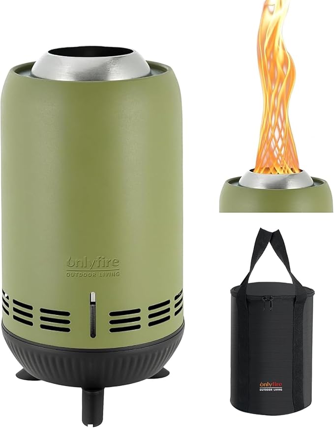 ONLYFIRE OUTDOOR LIVING 12 Tabletop Fireplace with Carrying Bag Portable Fire Pit for Camping RV Tailgating Patio Backyard Bonfire Smokeless Camp Stove Stainless Steel #FP054 Green