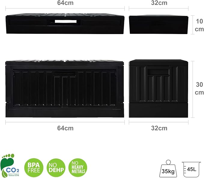livinbox 45L Stackable Foldable bins for storage Collapsible Storage Bins w/lids Side-Open Door Home Office Bedroom Living Room Comic Books Black FB-6432S-BK