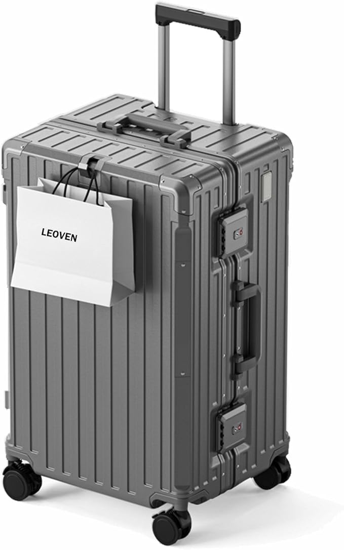 LEOVEN Hardside Luggage LS-0683 PC Hard Shell Suitcase with Cup Holder USB Type-C 3:7 Ratio Large Capacity Aluminium Frame TSA Customs Lock 360° Double Wheels with Brake and Shock Absorber