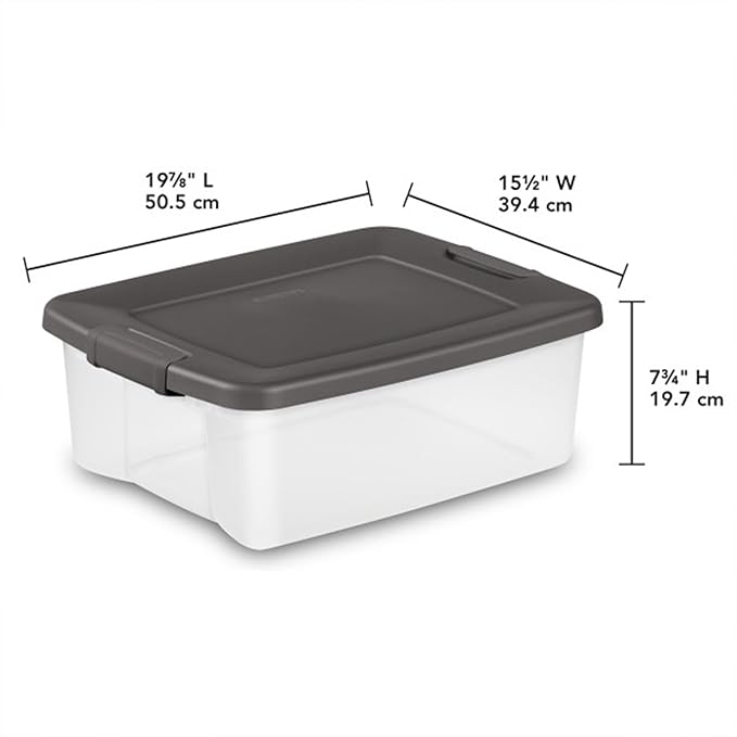 Sterilite 12-Pack ShelfTote Clear Plastic Storage Bins with Lids 25 Quart Gray - Stackable Organizing Container Boxes for Closet Bathroom and Office