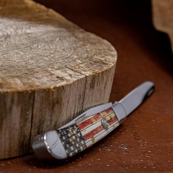 WHISKEY BENT HAT CO. Traditional Trapper Folding Pocket Knife 4.125 Closed Length 440C Stainless Steel Blades (Patriot)