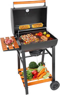 Charcoal Grill with Temperature Gauge - Large Outdoor Barrel Barbecue Grill with SideTable 406 sq in Cooking Space for 6-10 People ldeal for Camping and Backyard BBQ