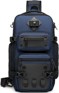 FANDARE Tactical Sling Bag Crossbody Backpack with Tripod Holder Chest Shoulder bag for Men One Strap Motorcycle Chest Pack for Travel Hiking Waterproof Satchel Bag fit 10.5 inch tablet Blue