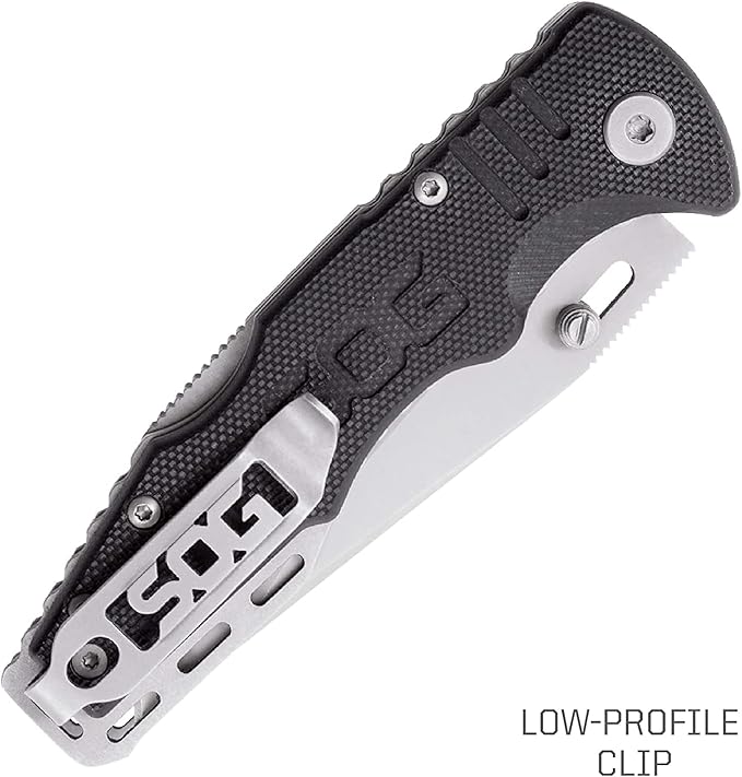 SOG Salute Mini Tactical Knife- EDC Folding Pocket Knife with 3.1 Inch Blade Adjustable Thumb Stud and Low Carry Bayonet Clip Bead Blasted (FF1001-CP)