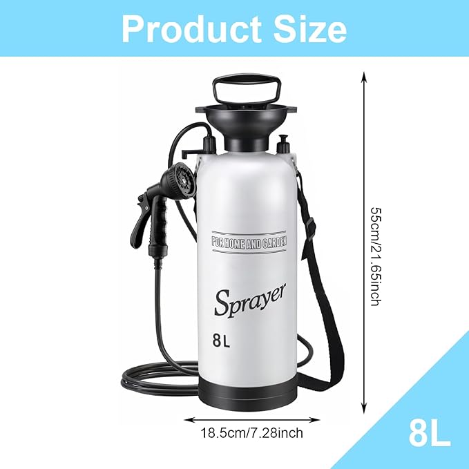 Portable Camping Shower 8L Portable Shower with 10 Modes Sprayer Head and 9.84ft Hose for Garden Picnic Hiking Beach Car Cleaning Camping