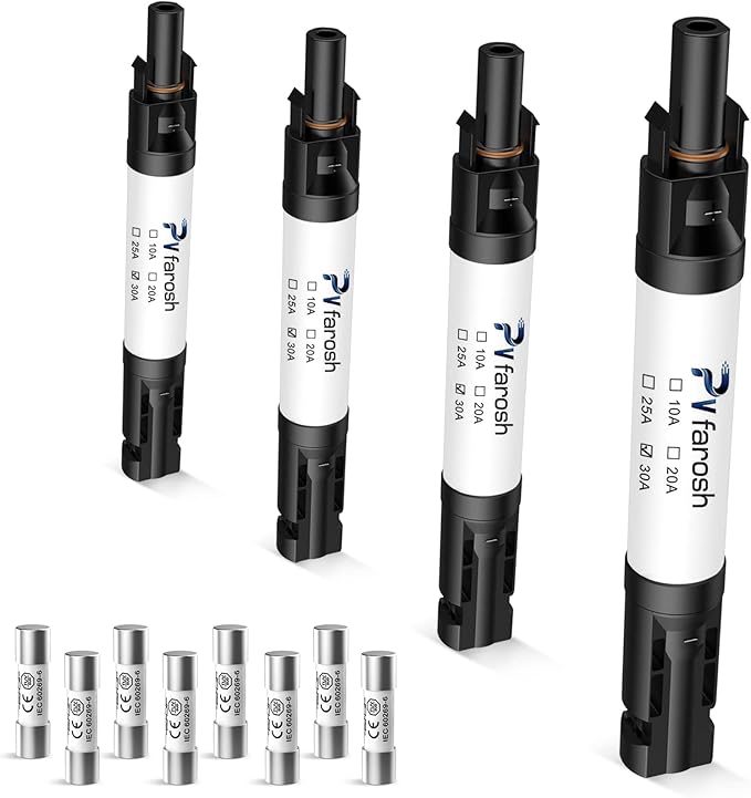 30A Solar Fuse Connector IP68 Waterproof 1000V in-line Fuse Holder 30A Male and Female Connector Waterproof in-Line Fuse Holder (Contains 8 fuses + 4 Solar Fuse Holders)