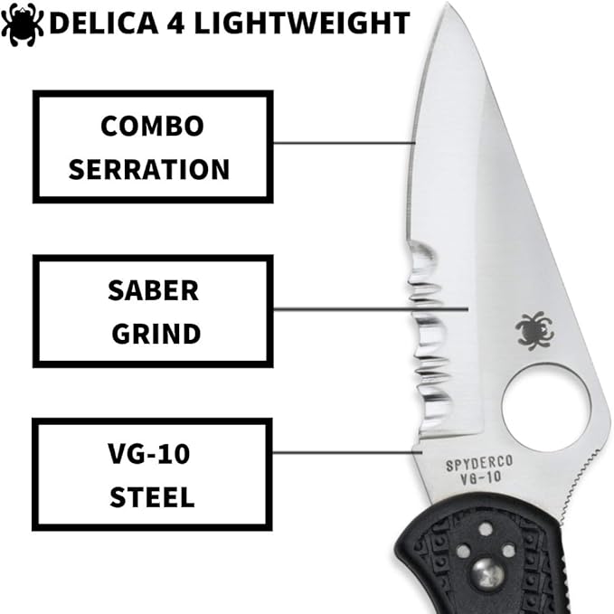 Spyderco Delica 4 Lightweight Folding Pocket Knife with 2 VG-10 Steel Blade and FRN Handle - EDC Knife for Men and Women Perfect for Hunting Tactical Camping Survival - PlainEdge - C11PSBK