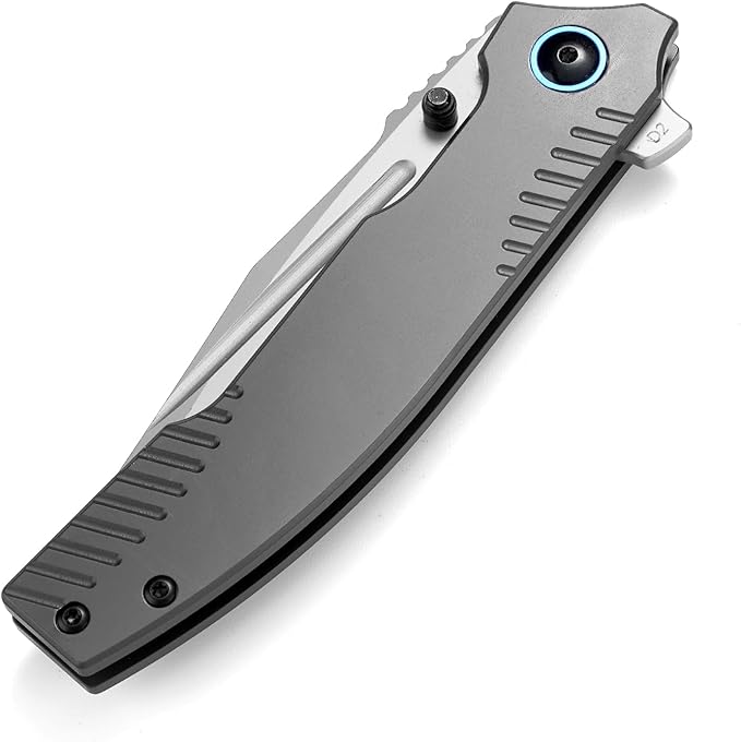 8.7in Full-Size Folding Knife - 3.7 D2 Steel Blade All-Steel Handle Heavy Duty EDC Tactical Pocket Knife with Clip for Camping Survival | Frame Lock