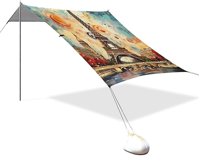 ALAZA Eiffel Tower Big Ben Famous Landmarks of Europe Beach Tent Sun Shelter Portable Canopy Sunshade for Outdoor Camping Picnics Backyard Fun 10x9 ft