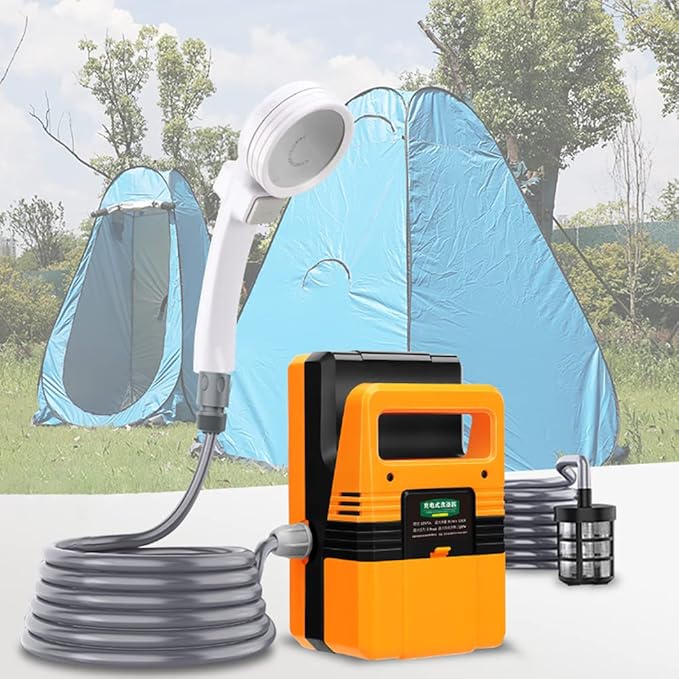 Electric Camping Shower 180W High Pressure Camping Shower Pump with Collapsible Bucket Portable Outdoor Shower Water Pumps for Camping Shower Water Flowers Car Washing