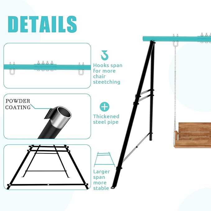 Swing Stand A-Frame Hammock Chair Stand Max Load 550Lbs Black Steel Easy Assembly Suitable for Porch Patio Playground