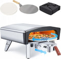 MELLCOM 20 Inch Outdoor Gas Pizza Oven 360° Auto Rotating Pizza Stone with Pull Out Handle Includes Pizza Peel &amp Carry Bag Portable Stainless Steel Propane Pizza Oven for Backyard Camping Gri