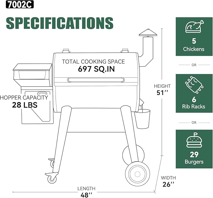 Z GRILLS Wood Pellet Grill Smoker with PID 3.0 Controller 697 Cooking Area Meat Probes Rain Cover for Outdoor BBQ 7002C