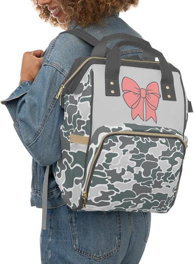 Coastal Camo Bow Backpack/Fishing Camo Diaper bag/Girl Diaper Bag/Trendy Camo Backpack/Country Girl Bag
