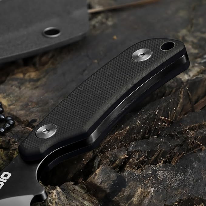 Omesio Neck Knife 5.82 Small Fixed Blade Tactical Knife Compact Full Tang EDC Neck Knife with Sheath and Clip Nessmuk D2 Steel G10 Handle Mini Knife Necklace for Outdoor Hiking Camping
