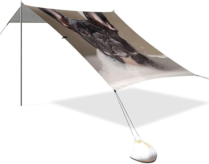 ALAZA French Bulldog Take A Bath Cute Dog Beach Tent Sun Shelter Portable Canopy Sunshade for Outdoor Camping Picnics Backyard Fun 10x9 ft
