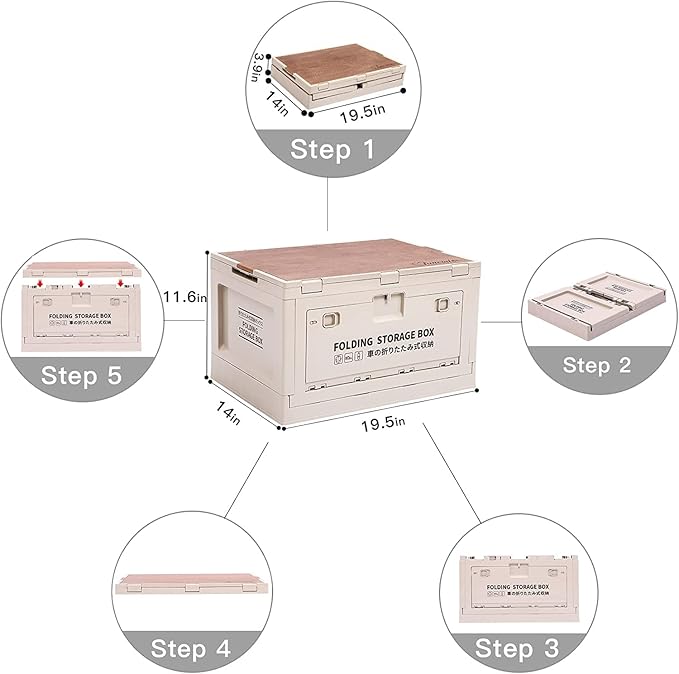 Nice C Storage Bin Tote 55 Qt Organization and Storage Closet organizer Collapsible Storage Box Organizing Containers Plastic with Wood Lid and 2 Side Doors Stackable Organizer(Set of 1)