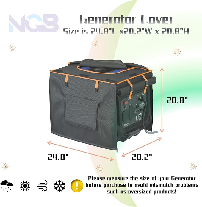 NGB Outdoor Generator Cover 24.8L x 20.2W x 20.8H for Universal Most Inverter Generators Made of 600D Plus 210D Double Layer Heavy Duty Waterproof Fabric with Waterproof Top Cover for Refueling