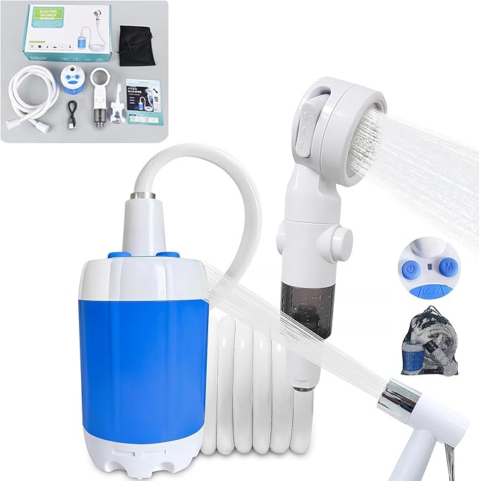 Portable Shower for Camping Pump Camp Shower Set Rechargeable Outdoor Pressurized Multi-Mode Shower Head Sprayer Suitable for Outdoor Camping Car Washing