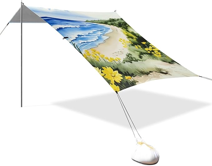Beach Canopy with Windproof Ropes &amp Sandbags Beach Tent Sun Shade Sun Shelter for Camping Trips Fishing Backyard Fun or Picnics Beach