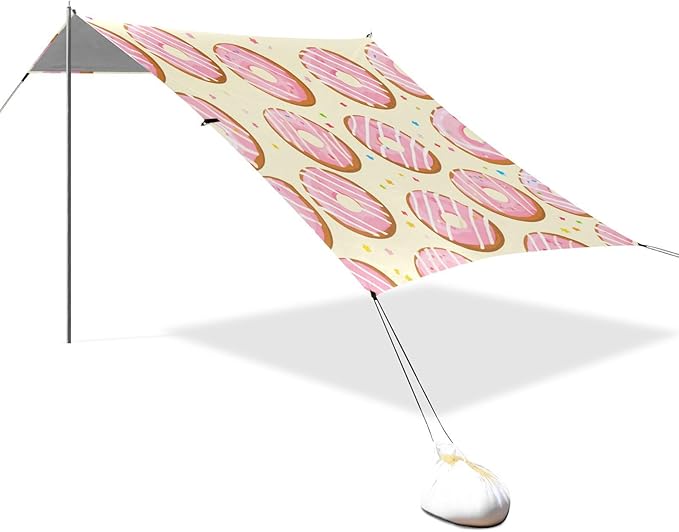 xigua Donut Beach Tent Sun Shelter with Carrying Bag - Silver Coated Oxford Fabric Beach Canopy for Beach Camping Fishing - Includes Windproof Ropes Sandbags &amp Stakes