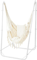 Hammock Chair with Stand Heavy-Duty Steel Hammock Stand for Indoor &amp Outdoor Use Solid Support &amp Stable Base 220 lbs Capacity U-Shaped Design Easy Assembly Hammock Chair Included - White