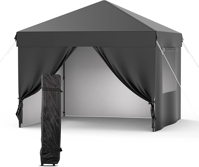 10X10 Pop Up Canopy Tent with 4 Sidewalls Heavy Duty Commercial Instant Shelter One-Person Quick Setup Outdoor Party Tent Water-Resistant &amp Portable for Outdoor Events Camping Black