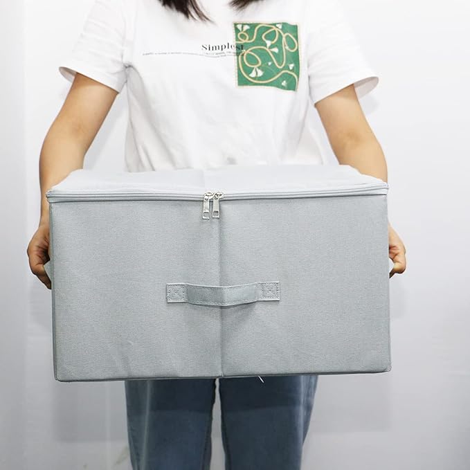 iwill CREATE PRO 17.6x 13.6x 9.7Dust-proof Closet Clothes Storage Boxes with Zip Lid Breathable Fabric &amp Collapsible Design Organizer Bins for Clothing Toy Dolls Shoes Blankets Light Gray 2