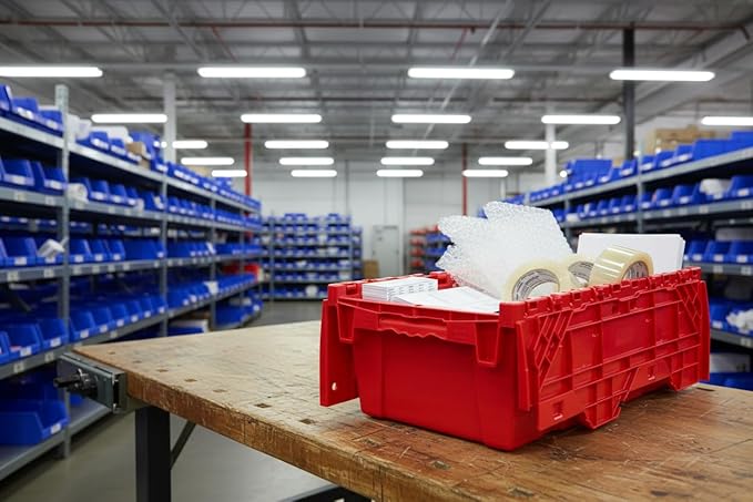 Hudson Exchange 19.6 x 11.6 x 7.3” (3.7 Gallon 5 Pack) Storage Tote Distribution Container with Hinged Attached Lid Red