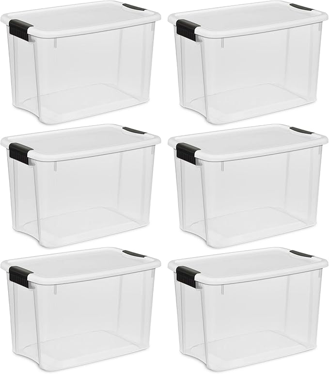 Sterilite 30 Quart (6 Pack) &amp 18 Quart (6 Pack) Clear Plastic Stackable Storage Container Bin Box Tote with White Latching Lid Organizing Solution