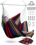 XXL Hammock Chair Hanging Rope Swing with 2 Cushions - Max 500lbs-Perfect for Patio Porch Bedroom Backyard Indoor or Outdoor - Includes Hanging Hardware Kits Rainbow