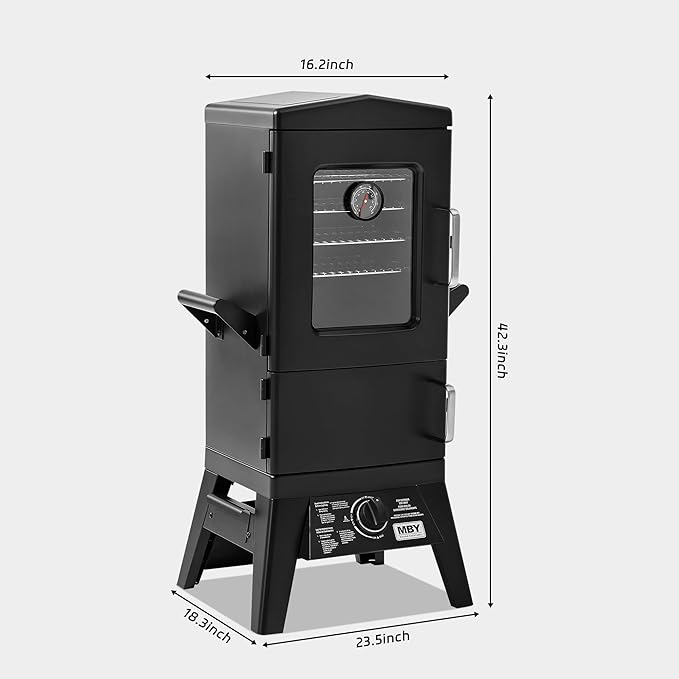 Propane Smoker with Cover Vertical Smoker Grill with Temperature Control Outdoor Heavy Duty Three Removable Smoking Shelves Metal Black